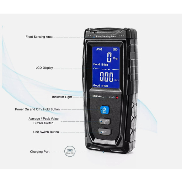 ERICKHILL EMF Meter, Rechargeable Digital Electromagnetic Field Radiation Detect - Picture 5 of 6